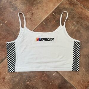 NASCAR cropped Y2K white checkered print side tank top